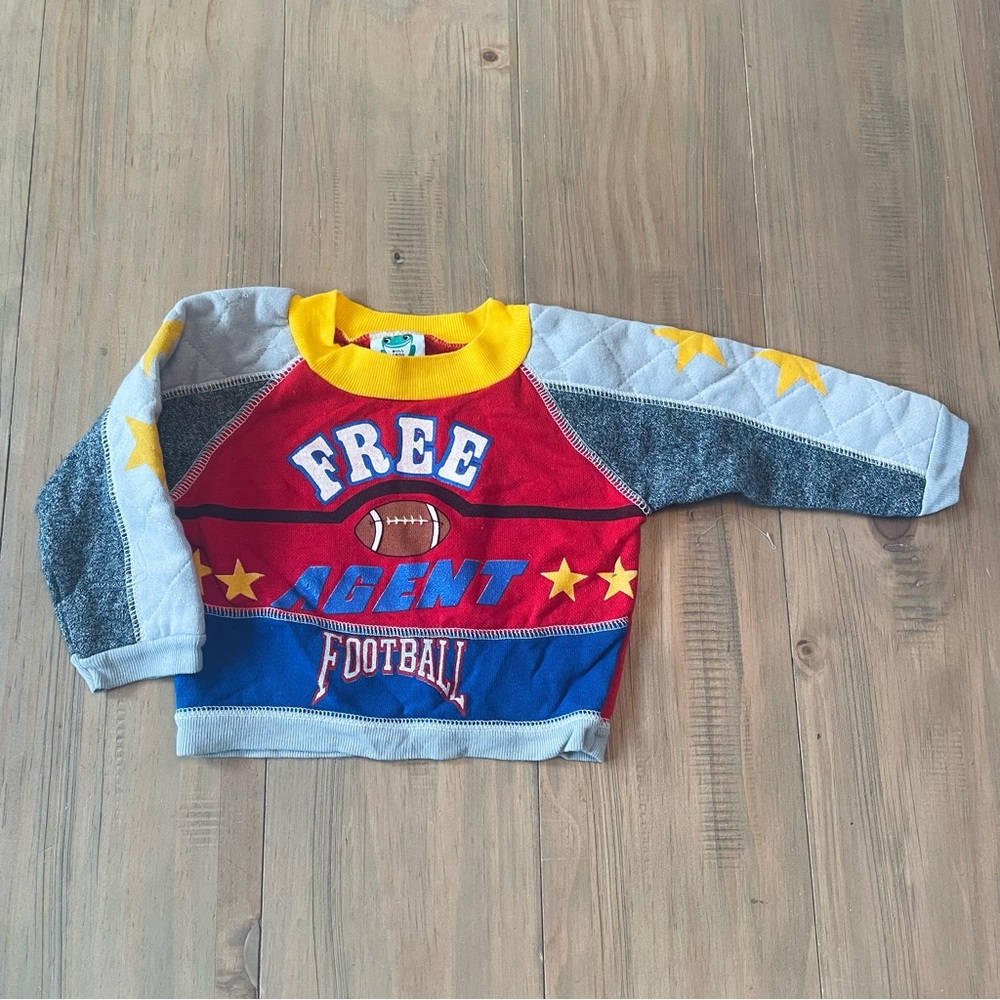Bull Frog Vintage Sweatshirt Baby 12M Free Agent Football Color Block